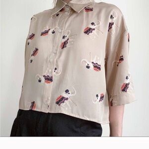 Satin Cropped elephant print top